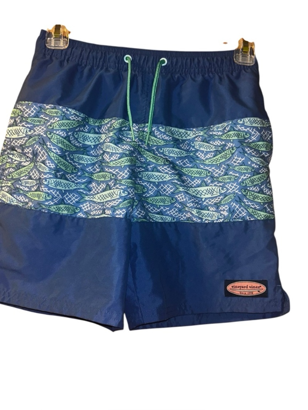 Vineyard vines boys fish print blue swim trunks board shorts size small 8/10